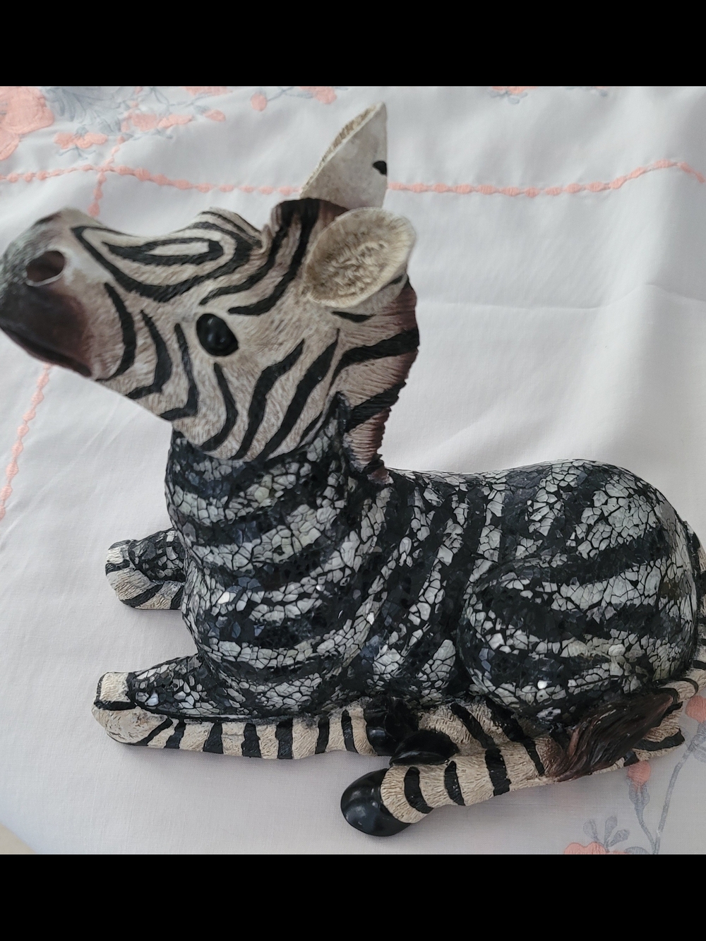 Zebra Mosaic Figurine Safari Decor Black White Animal Statue Home Accent
